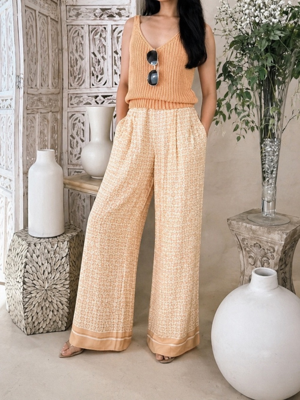MON RENN HONOLULU MONIKH WIDE LEG TROUSER PANTS POCKETS SIZE 12 NWT